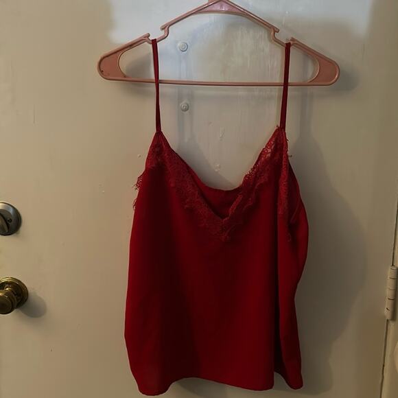 SHEIN Red V-Neck Lace Trim Camisole Top L Coquette Girl Feminine  Intimates Cozy - Picture 1 of 10
